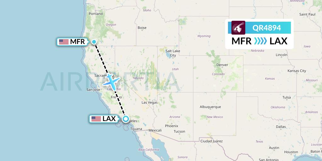 QR4894 Qatar Airways Flight Map: Medford to Los Angeles