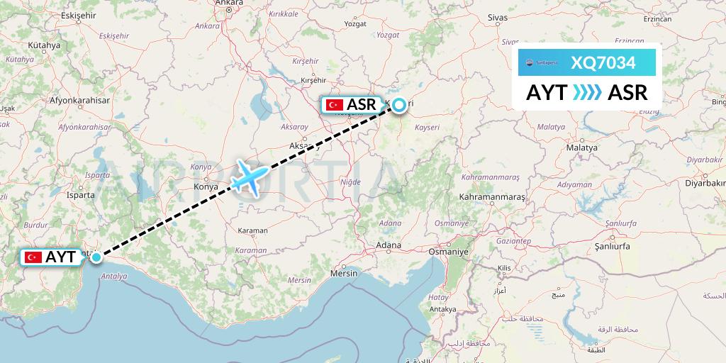XQ7034 SunExpress Flight Map: Antalya to Kayseri