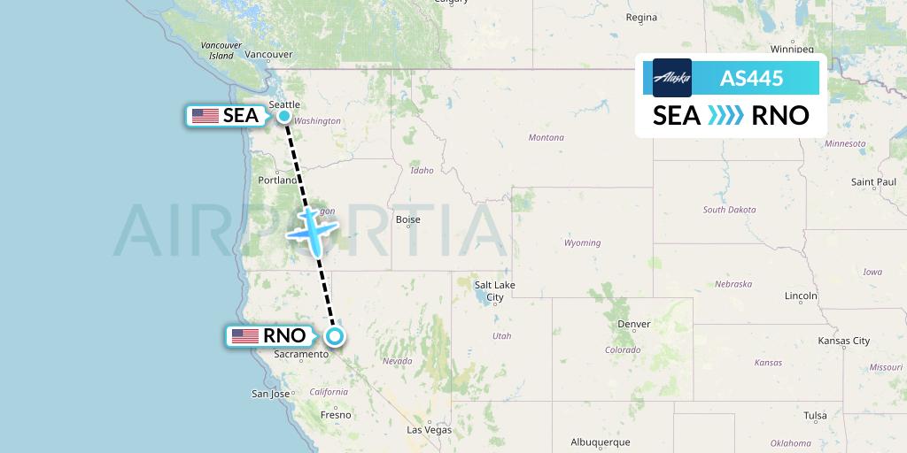 AS445 Alaska Airlines Flight Map: Seattle to Reno