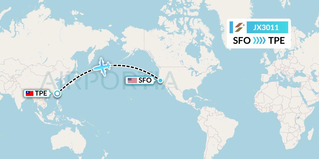 JX3011 Starlux Airlines Flight Map: San Francisco to Taipei