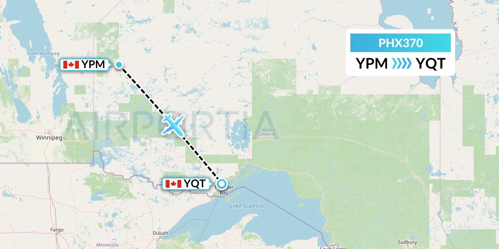 PHX370 SkyCare Flight Map: Pikangikum to Thunder Bay