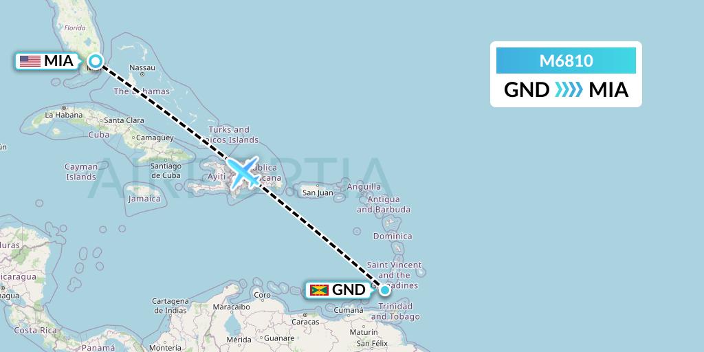 M6810 Amerijet International Flight Map: Point Salines to Miami