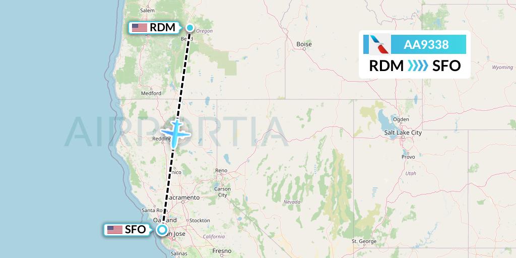 AA9338 American Airlines Flight Map: Redmond to San Francisco