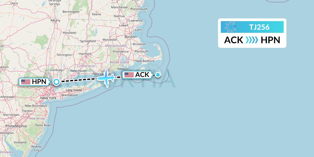 TJ256 Tradewind Aviation Flight Map: Nantucket to White Plains