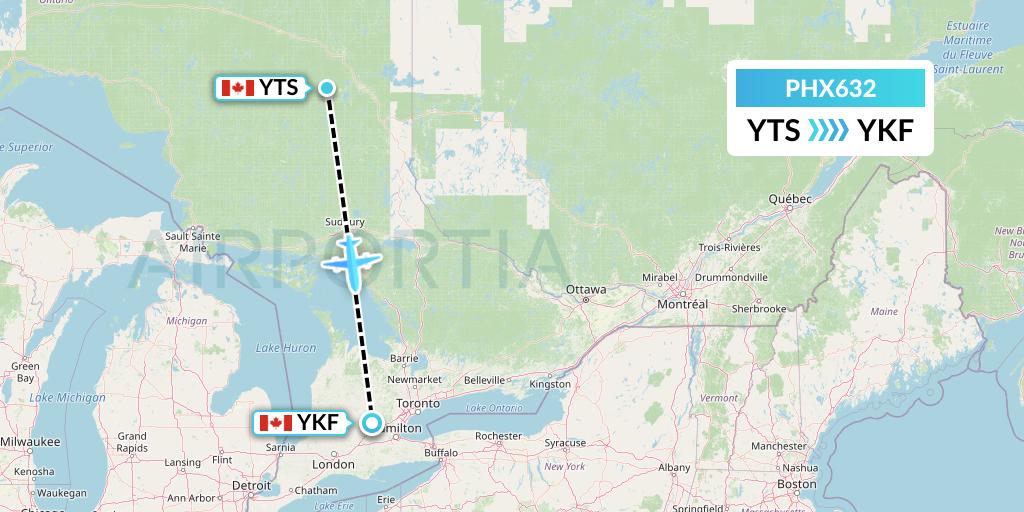 PHX632 SkyCare Flight Map: Timmins to Waterloo