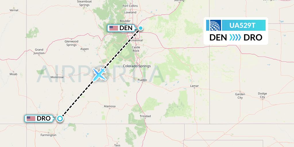 UA529T United Airlines Flight Map: Denver to Durango