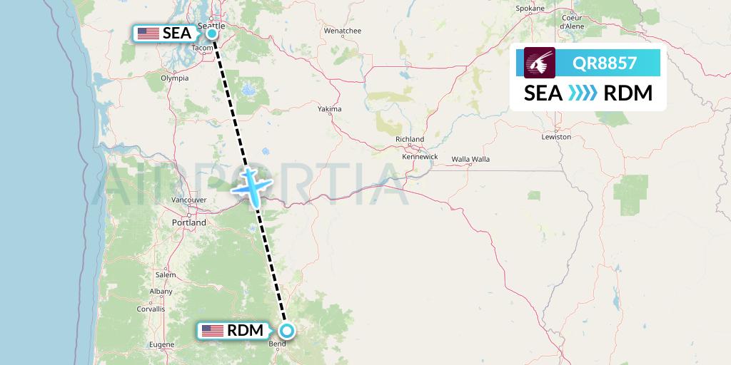 QR8857 Qatar Airways Flight Map: Seattle to Redmond