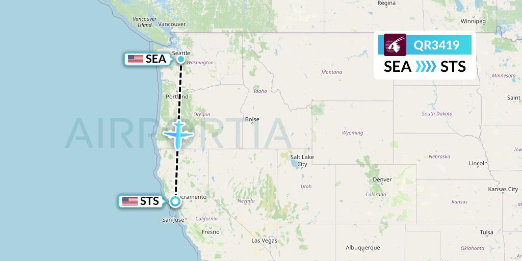 QR3419 Qatar Airways Flight Map: Seattle to Santa Rosa