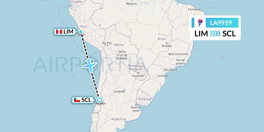 LA9959 LAN Airlines Flight Map: Lima to Santiago