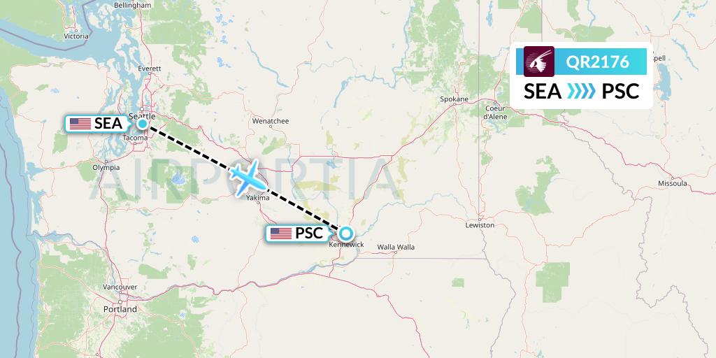 QR2176 Qatar Airways Flight Map: Seattle to Pasco