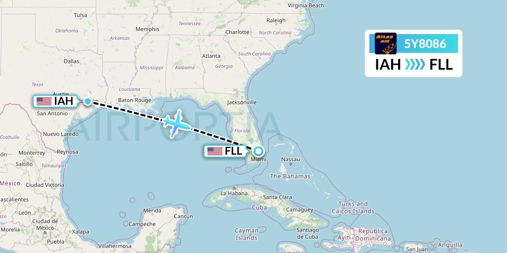 5Y8086 Atlas Air Flight Map: Houston to Fort Lauderdale