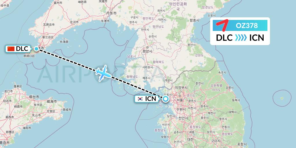 OZ378 Asiana Airlines Flight Map: Dalian to Seoul