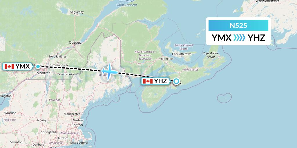 N525 Nolinor Aviation Flight Map: Montreal to Halifax