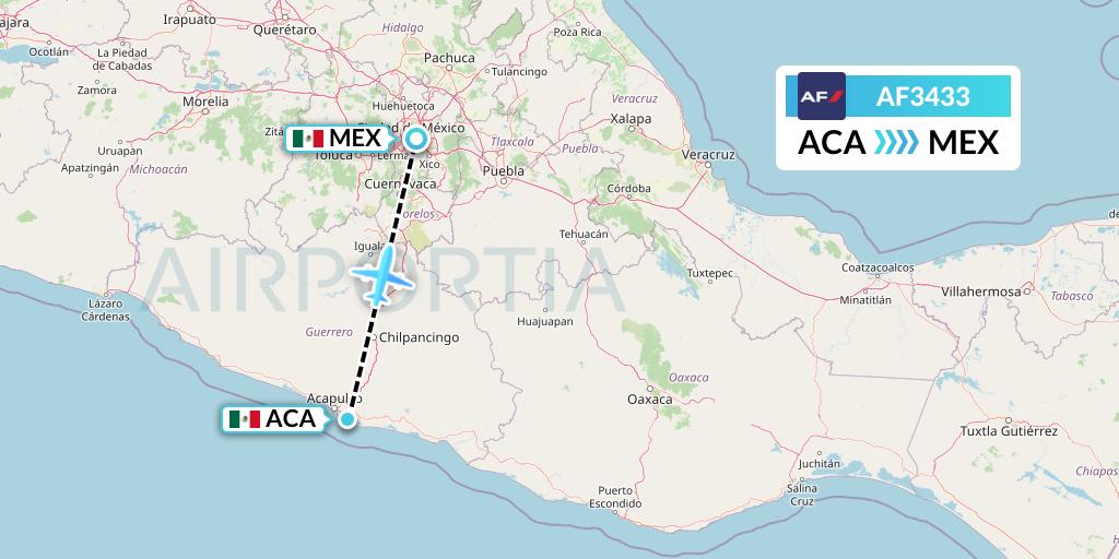 AF3433 Air France Flight Map: Acapulco to Mexico City