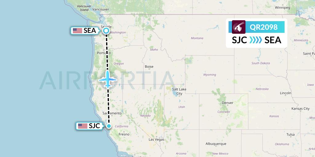 QR2098 Qatar Airways Flight Map: San Jose to Seattle