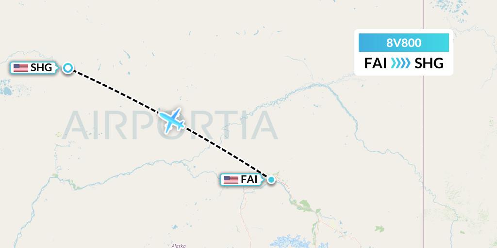 8V800 Wright Air Service Flight Map: Fairbanks to Shungnak