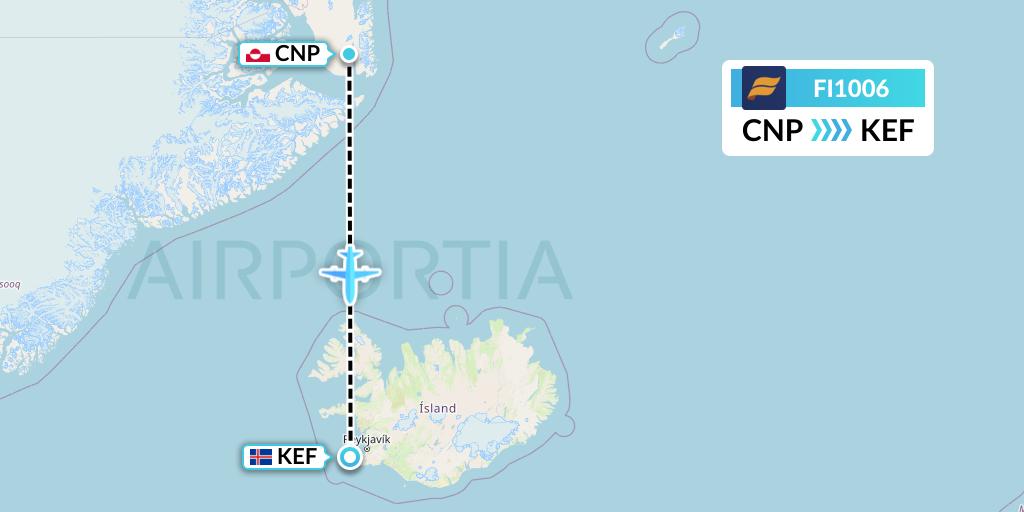 FI1006 Icelandair Flight Map: Nerlerit Inaat to Reykjavik