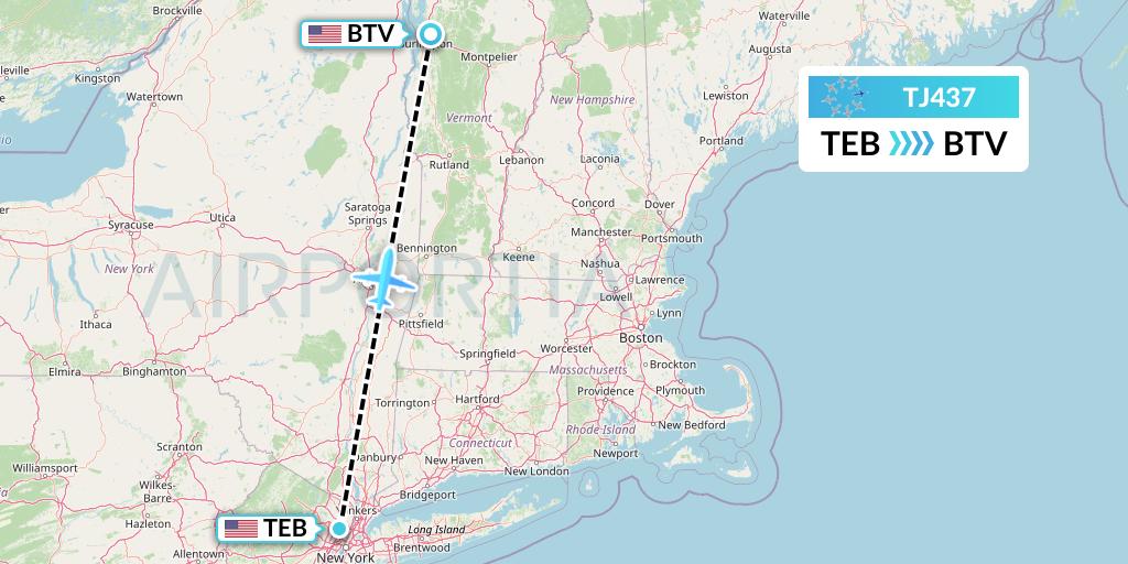 TJ437 Tradewind Aviation Flight Map: Teterboro to Burlington
