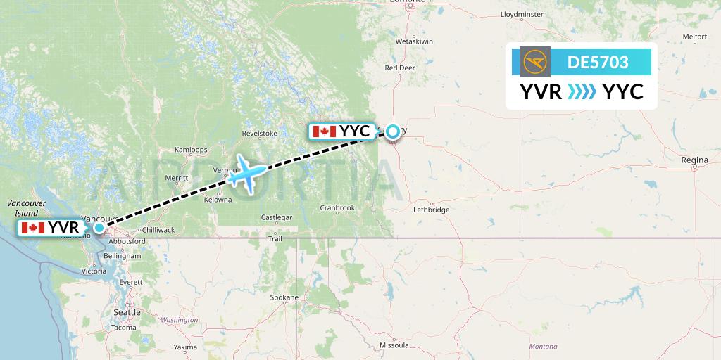 DE5703 Condor Flight Map: Vancouver to Calgary