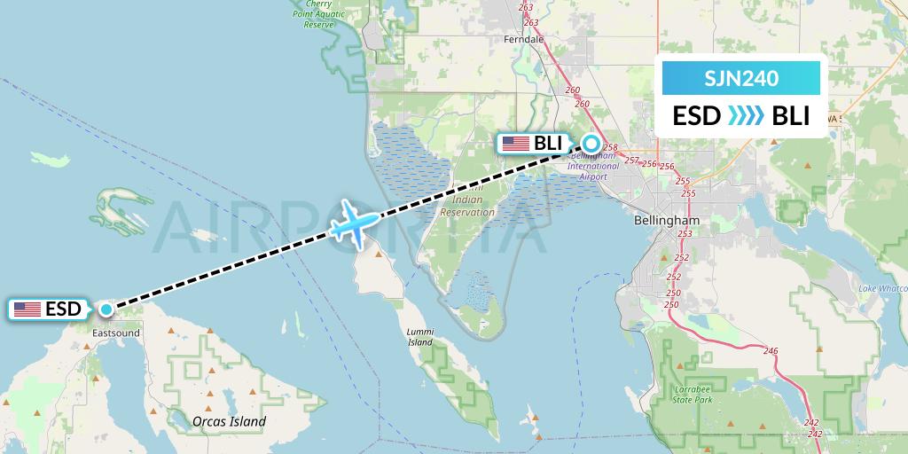 SJN240 San Juan Airlines Flight Map: Eastsound to Bellingham