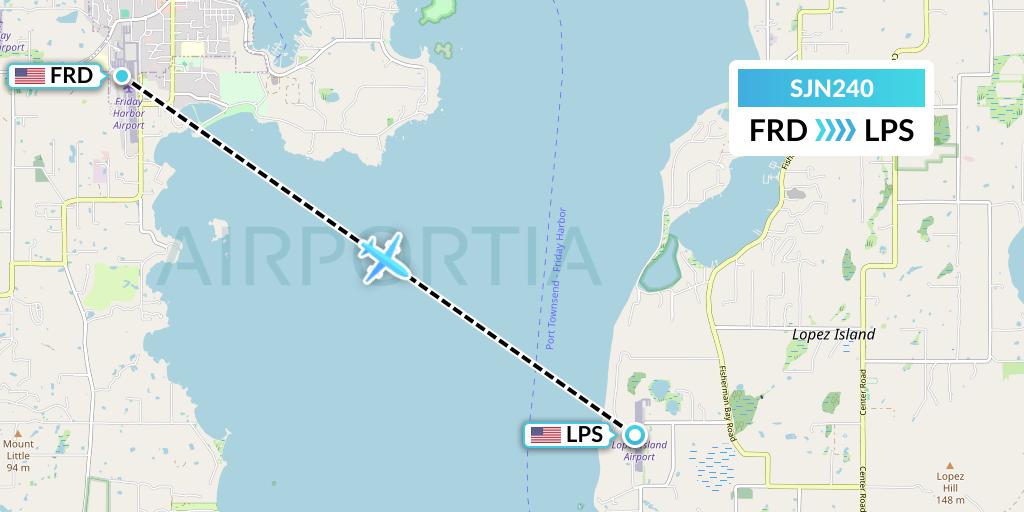 SJN240 San Juan Airlines Flight Map: Friday Harbor to Lopez