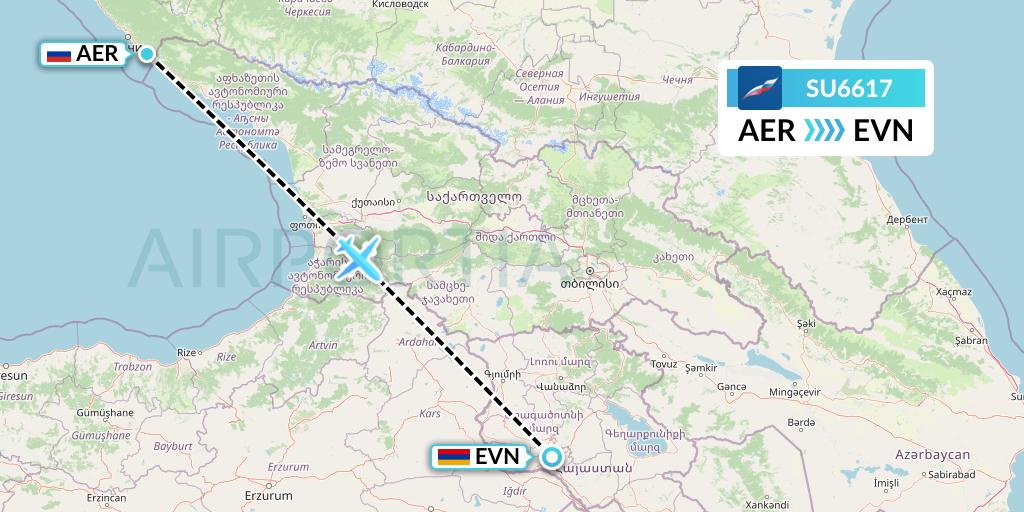 SU6617 Aeroflot Flight Map: Sochi to Yerevan