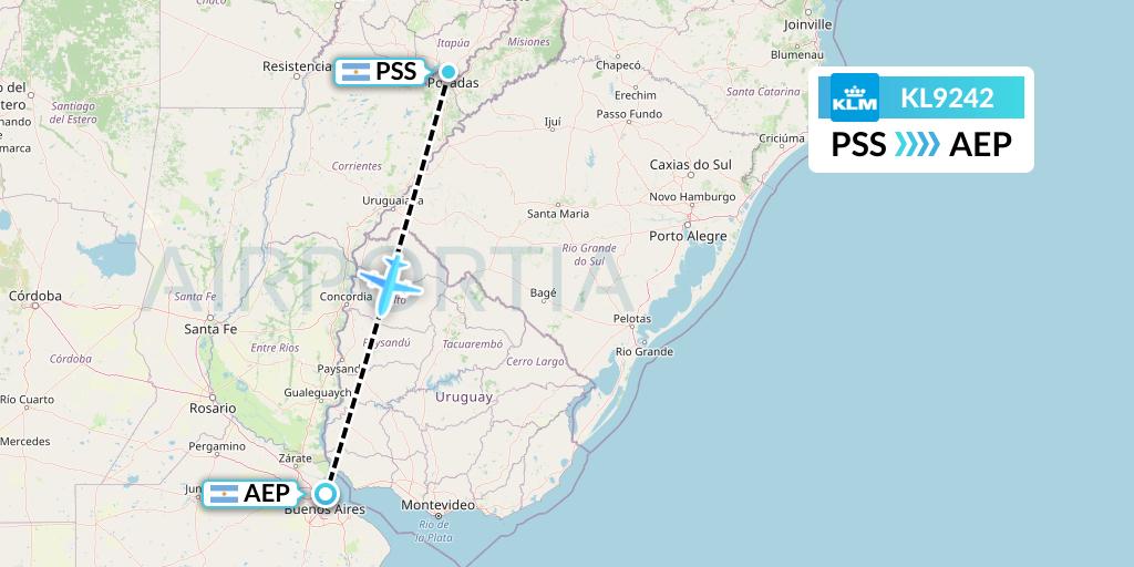 KL9242 KLM Flight Map: Posadas to Buenos Aires