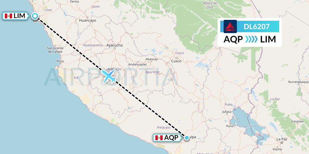 DL6207 Delta Air Lines Flight Map: Arequipa to Lima