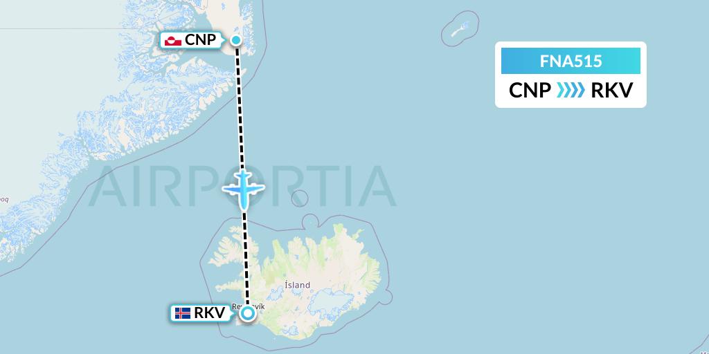 FNA515 Norlandair Flight Map: Nerlerit Inaat to Reykjavik