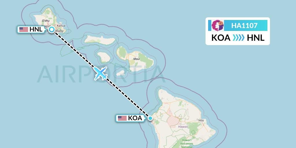 HA1107 Hawaiian Airlines Flight Map: Kailua-Kona to Honolulu