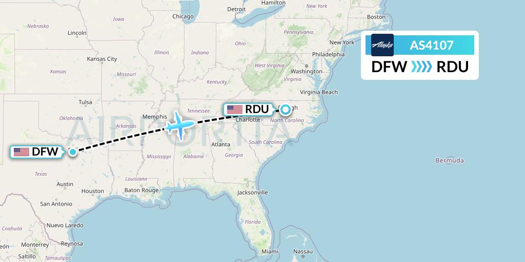 AS4107 Alaska Airlines Flight Map: Dallas to Raleigh-Durham