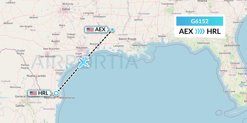 G6152 Fly Arna Flight Map: Alexandria to Harlingen
