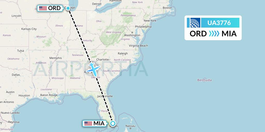 UA3776 United Airlines Flight Map: Chicago to Miami