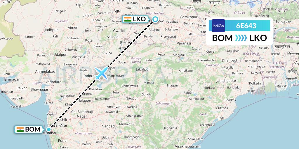 6E643 IndiGo Airlines Flight Map: Mumbai to Lucknow