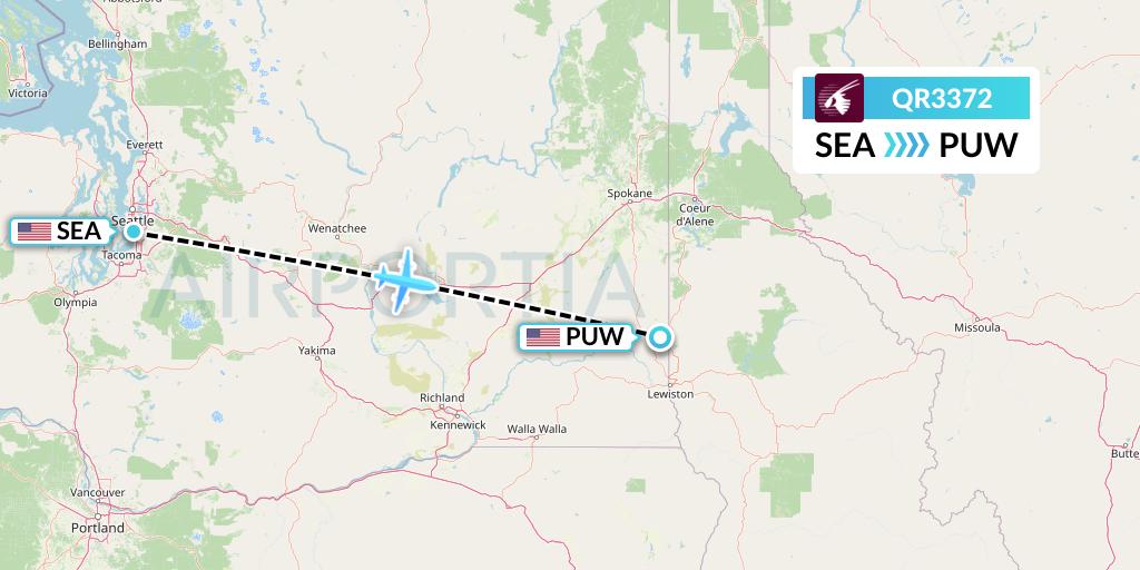 QR3372 Qatar Airways Flight Map: Seattle to Pullman