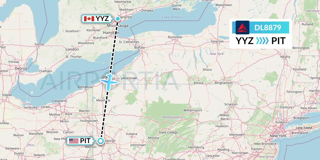 DL8879 Delta Air Lines Flight Map: Toronto to Pittsburgh