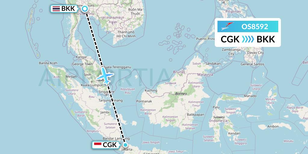 OS8592 Austrian Airlines Flight Map: Jakarta to Bangkok