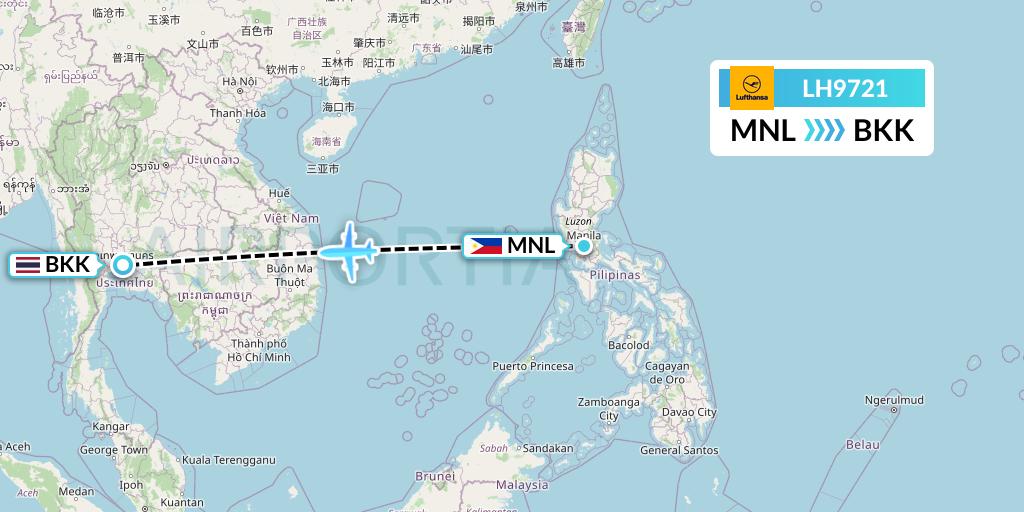 LH9721 Lufthansa Flight Map: Manila to Bangkok