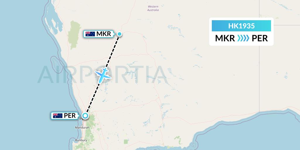 HK1935 Skippers Aviation Flight Map: Meekathara to Perth