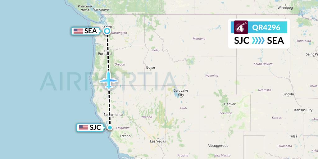QR4296 Qatar Airways Flight Map: San Jose to Seattle