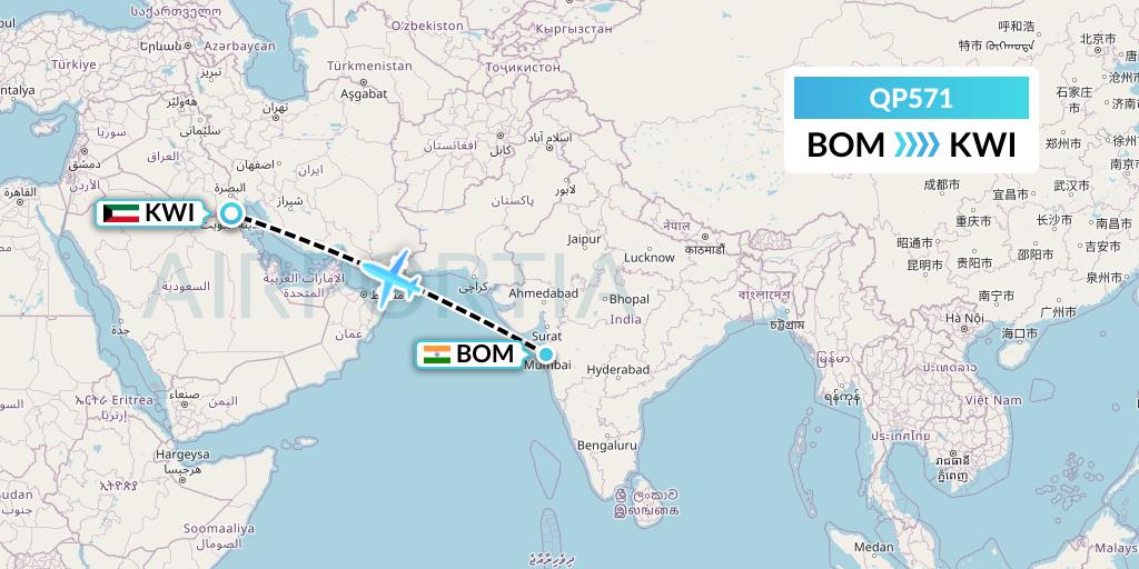 QP571 Akasa Air Flight Map: Mumbai to Kuwait City