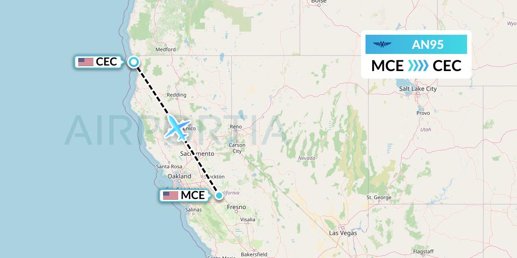 AN95 Advanced Air Flight Map: Merced to Crescent City