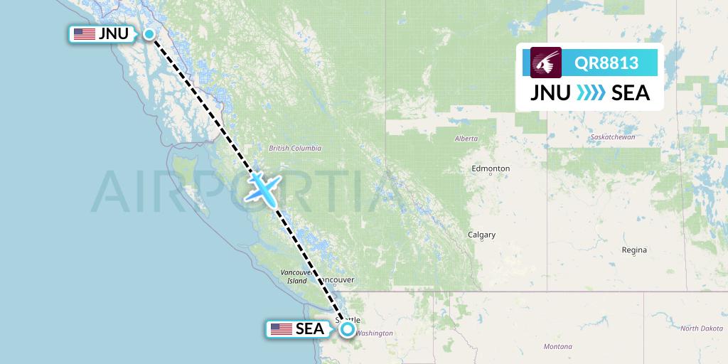 QR8813 Qatar Airways Flight Map: Juneau to Seattle