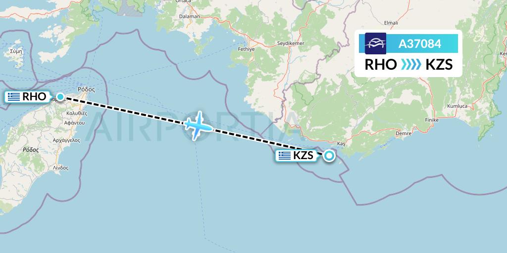 A37084 Aegean Airlines Flight Map: Rhodes to Kastelorizo Island