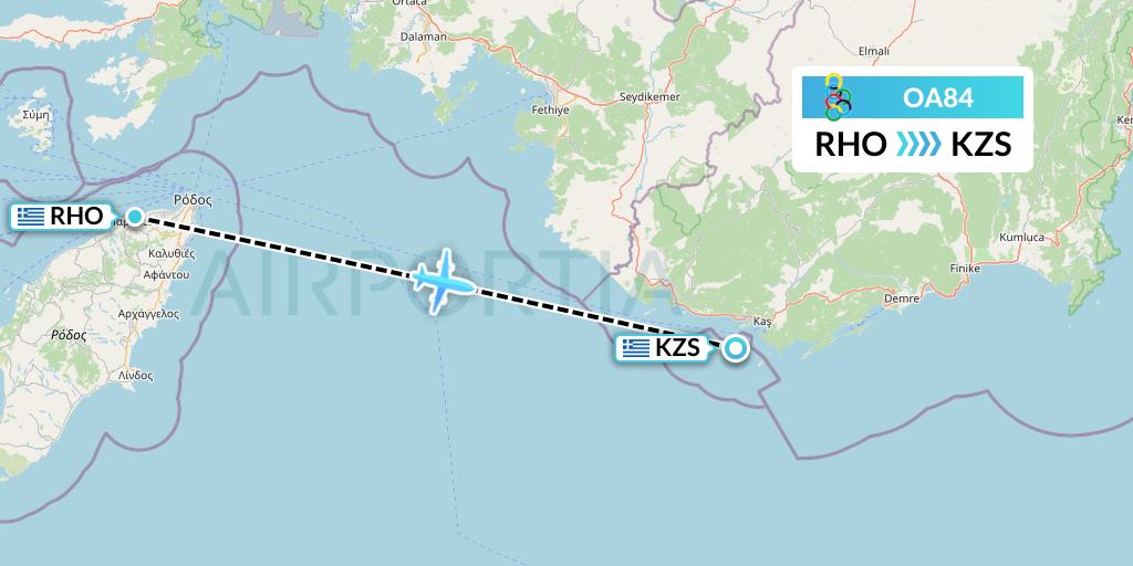 OA84 Olympic Air Flight Map: Rhodes to Kastelorizo Island