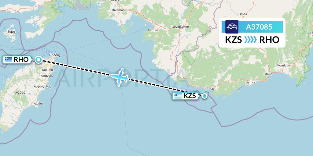 A37085 Aegean Airlines Flight Map: Kastelorizo Island to Rhodes