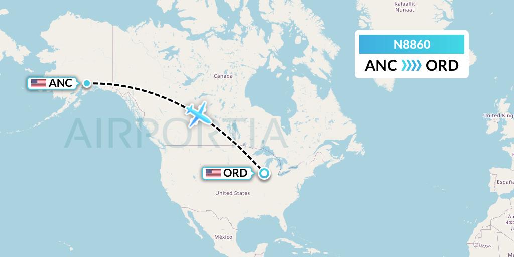 N8860 National Airlines Flight Map: Anchorage to Chicago