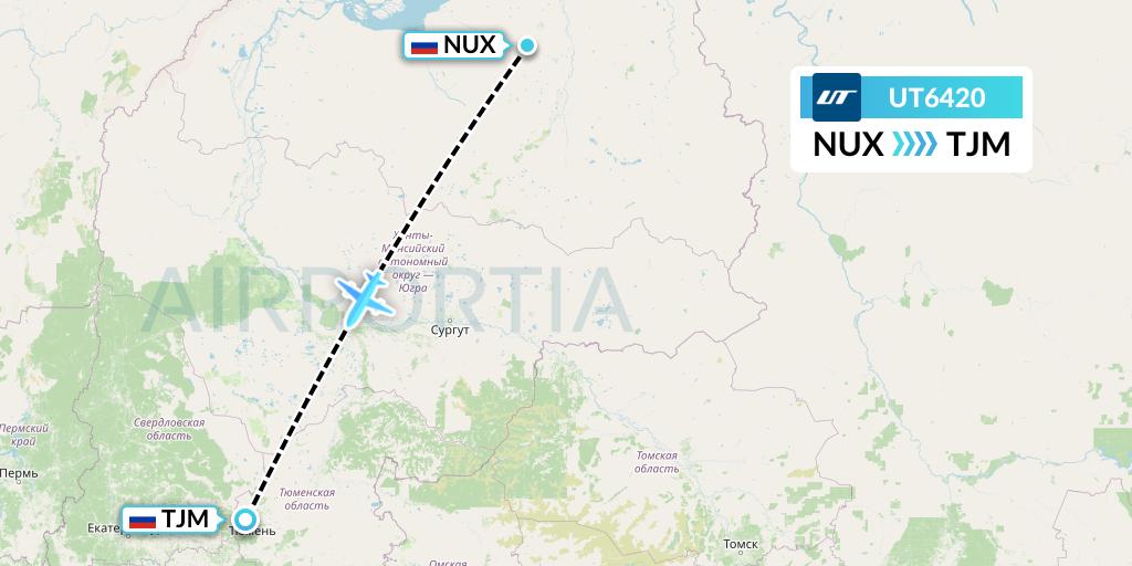 UT6420 UTair Flight Map: Novy Urengoy to Tyumen