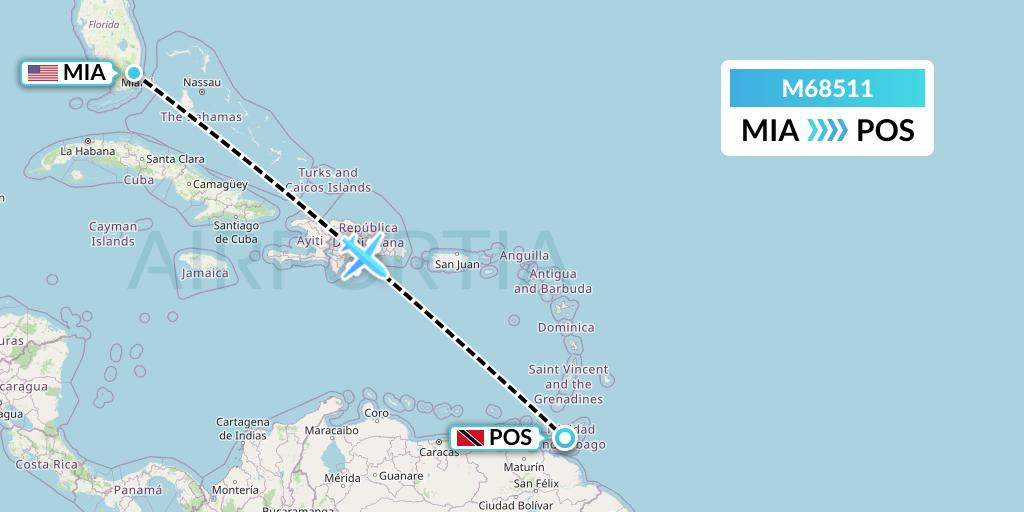 M68511 Amerijet International Flight Map: Miami to Port of Spain