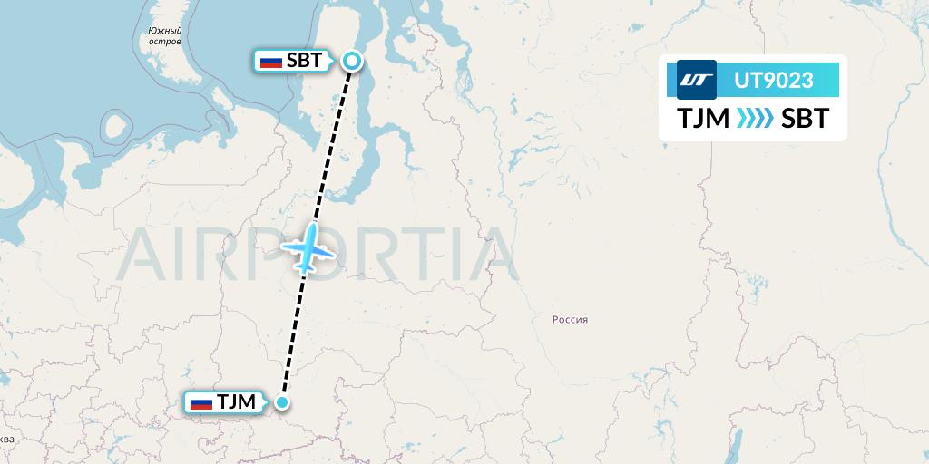 UT9023 UTair Flight Map: Tyumen to Sabetta